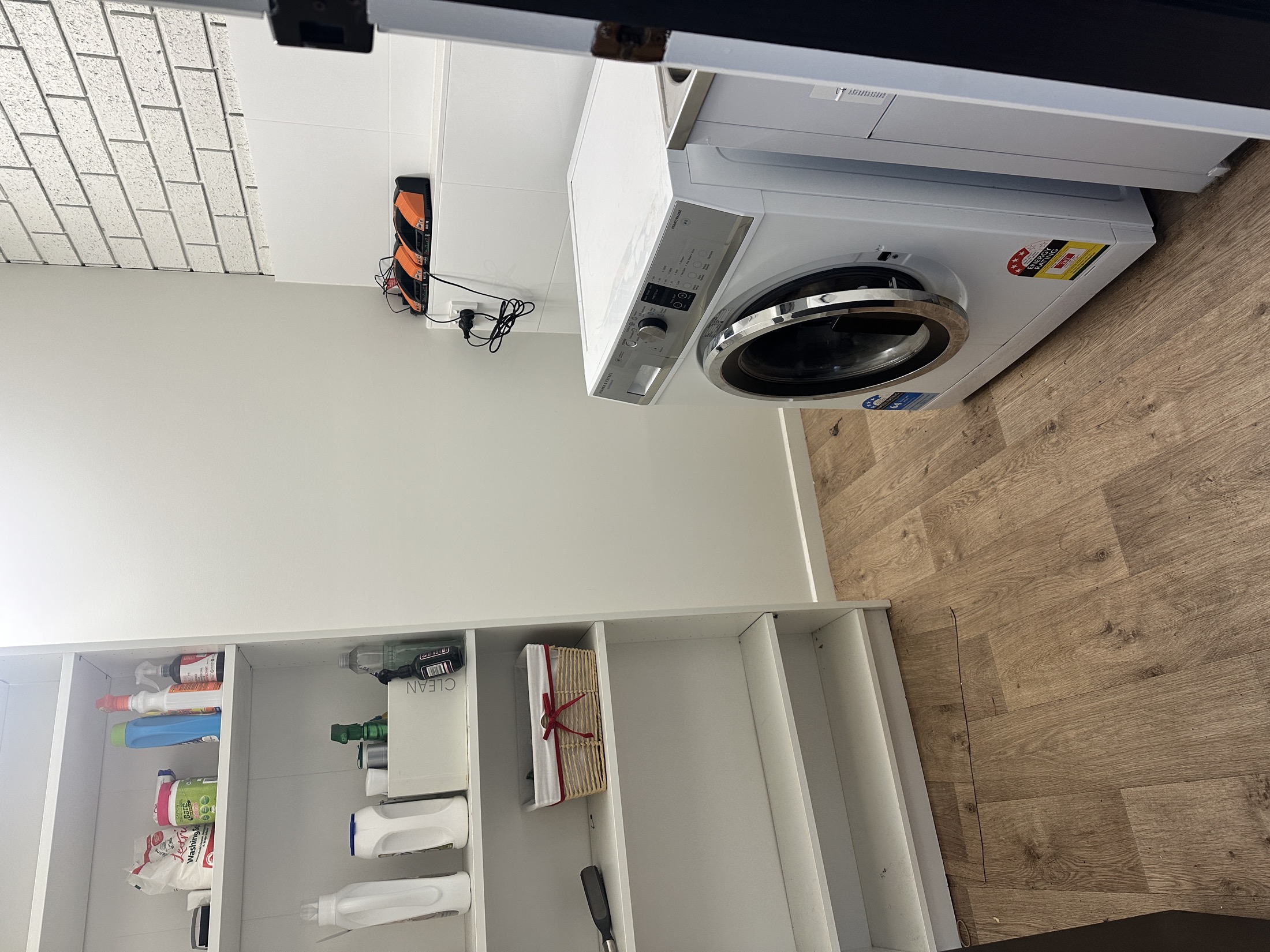 The shared laundry downstairs
